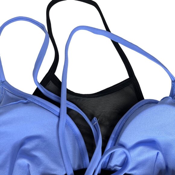 Xhilaration Bathing Swim Suit Top Size Medium Black Blue Bikini Mesh Overlay New - Picture 4 of 9